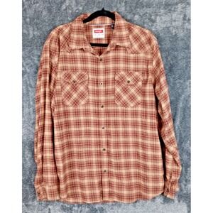 Wrangler Men's Flannel Plaid Long Sleeve Shirt‎ Size XL Brown Tan